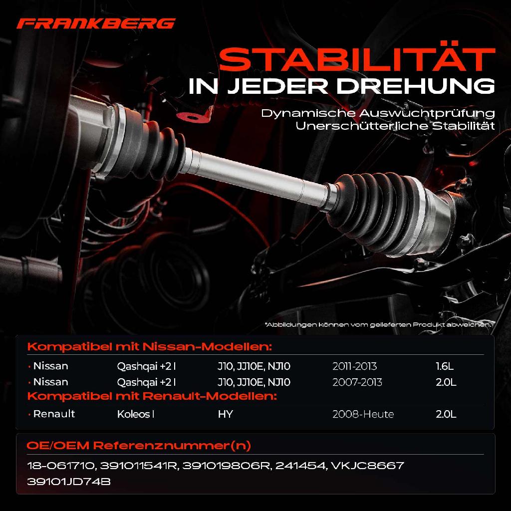 1x Antriebswelle Vorderachse Links für Nissan Qashqai  I J10 JJ10E NJ10 Renault Koleos HY
