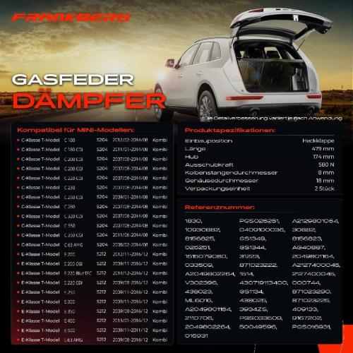 2x Gasfeder Dämpfer Heckklappe Mercedes-Benz C-Klasse S204 Kombi 2007-2014 Bild 2x Gasfeder Dämpfer Heckklappe Mercedes-Benz C-Klasse S204 Kombi 2007-2014