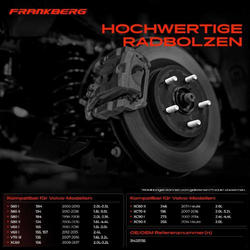 Frankberg 20x Radschraube für Volvo S60 S80 V60 V70 XC40 XC60 XC70 XC90 Bild Frankberg 20x Radschraube für Volvo S60 S80 V60 V70 XC40 XC60 XC70 XC90
