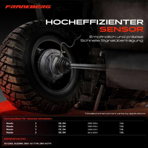 Frankberg 1x ABS Sensor Hinterachse beidseitig für Mazda 2 DE DH 1.4L 1.5L 1.6L 2007-2014 Bild Frankberg 1x ABS Sensor Hinterachse beidseitig für Mazda 2 DE DH 1.4L 1.5L 1.6L 2007-2014