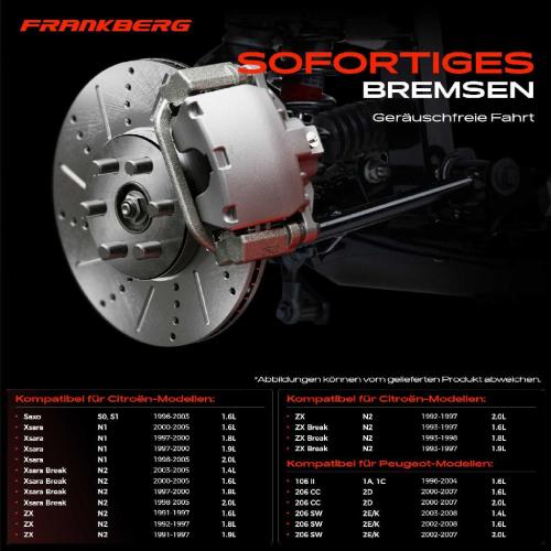Frankberg 2x Bremsscheiben Hinterachse für Peugeot 106 II 206 CC Schrägheck Stufenheck SW 306 Cabriolet Bild Frankberg 2x Bremsscheiben Hinterachse für Peugeot 106 II 206 CC Schrägheck Stufenheck SW 306 Cabriolet