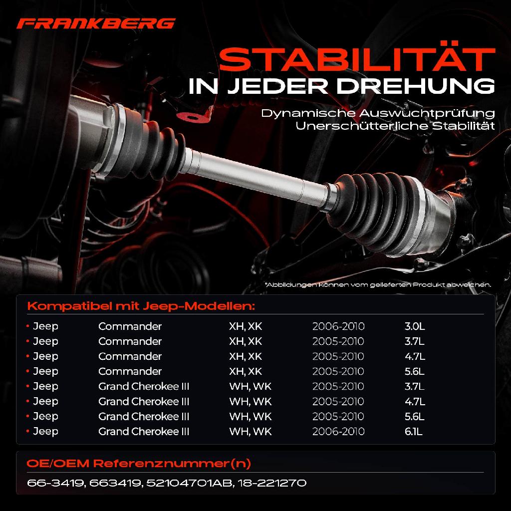 1x Antriebswelle Vorderachse Links für Jeep Commander XH XK Grand Cherokee III WH WK 2005-2010