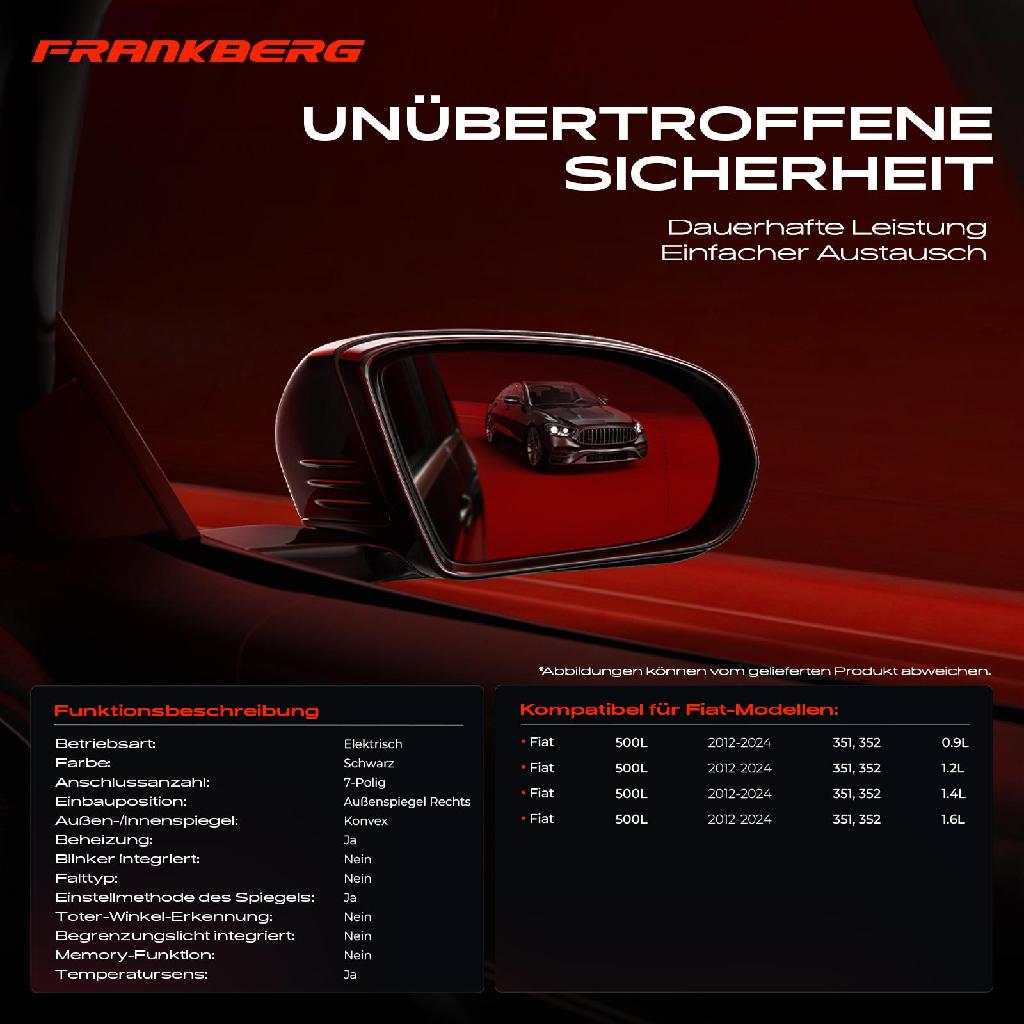 1x Außenspiegel Rechts für Fiat 500L 351 352 0.9L 1.2L 1.4L 1.6L Bj ab 2012