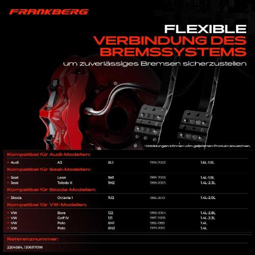 Frankberg 1x Bremsschlauch Bremsschläuche Vorderachse Links oder Rechts für VW Golf IV Bora Audi A3 Skoda Octavia I Seat Toledo II Bild Frankberg 1x Bremsschlauch Bremsschläuche Vorderachse Links oder Rechts für VW Golf IV Bora Audi A3 Skoda Octavia I Seat Toledo II