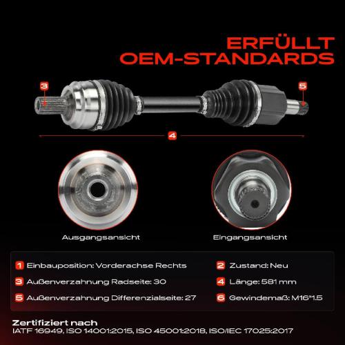 1x Antriebswelle Vorderachse Rechts für Mercedes-Benz S-Klasse V222 W222 Bild 1x Antriebswelle Vorderachse Rechts für Mercedes-Benz S-Klasse V222 W222