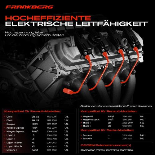 4x Zündleitungssatz Zündkabel für Dacia Lodgy Logan Dokker Renault Clio Kangoo Bild 4x Zündleitungssatz Zündkabel für Dacia Lodgy Logan Dokker Renault Clio Kangoo