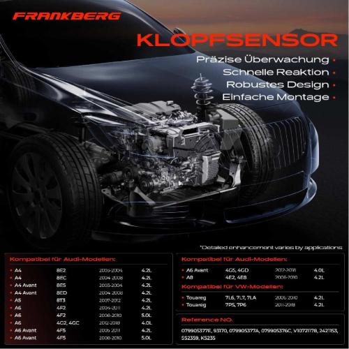 Frankberg 1x Klopfsensor Klopfgeber für VW Touareg 7L 7P Audi A4 A5 A6 A7 A8 Q7 R8 4.0L 4.2L Bild Frankberg 1x Klopfsensor Klopfgeber für VW Touareg 7L 7P Audi A4 A5 A6 A7 A8 Q7 R8 4.0L 4.2L