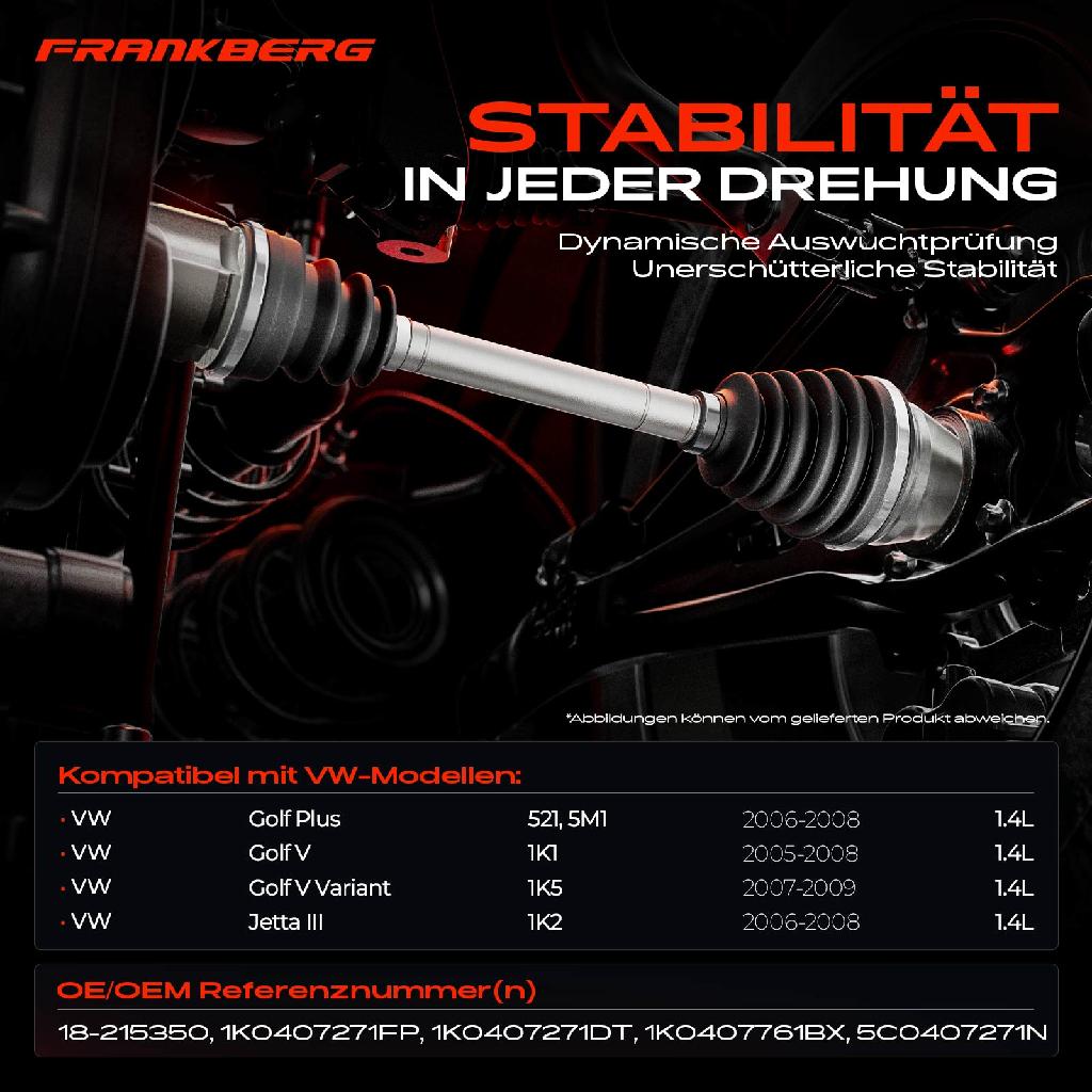 1x Antriebswelle Vorderachse Links für VW Golf V 1K1 1K5 Jetta II 1K2 1.4L 2005-2009