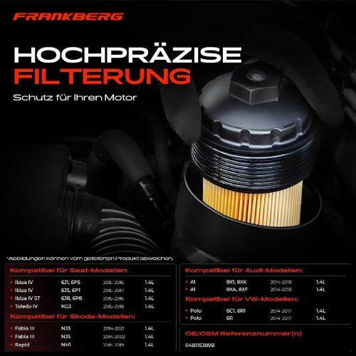 Frankberg 1x ÖlkühlerÖlfilter für VW Polo 6C1 6R1 Audi A1 Seat Ibiza IV Skoda Fabia Bild Frankberg 1x ÖlkühlerÖlfilter für VW Polo 6C1 6R1 Audi A1 Seat Ibiza IV Skoda Fabia