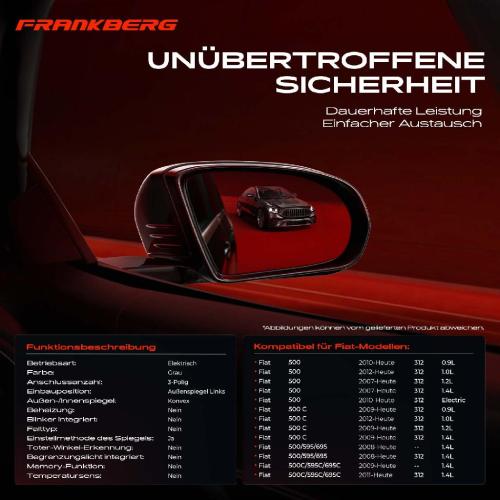 Frankberg 1x Außenspiegel Links für Fiat 500 C 595 695 595C 695C 312 Bild Frankberg 1x Außenspiegel Links für Fiat 500 C 595 695 595C 695C 312