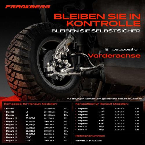 Frankberg 1x Querlenker Vorderachse für Renault Fluence Grand Scénic III Megane Coupe Grandtour Schrägheck Bild Frankberg 1x Querlenker Vorderachse für Renault Fluence Grand Scénic III Megane Coupe Grandtour Schrägheck