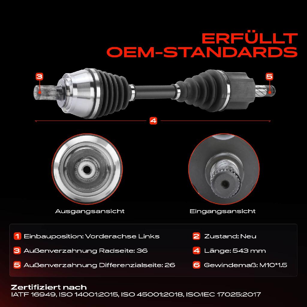 1x Antriebswelle Vorderachse Links für Volvo V40 Kasten/Schrägheck 525 2.0L 2012-2015