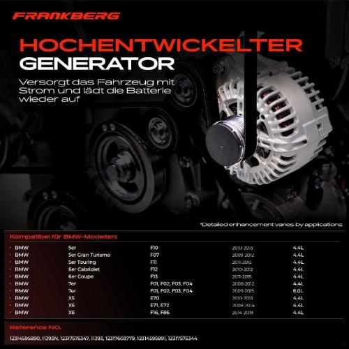 Frankberg 1x Lichtmaschine Generator für BMW F10 F07 F11 F12 F13 E70 F01 F02 F03 F04 E71 Bild Frankberg 1x Lichtmaschine Generator für BMW F10 F07 F11 F12 F13 E70 F01 F02 F03 F04 E71