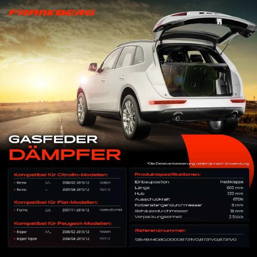 Frankberg 2x Gasfeder D mpfer Heckklappe f r Citro n Nemo Fiat Fiorino Peugeot Kombi 2008-2019 Bild Frankberg 2x Gasfeder D mpfer Heckklappe f r Citro n Nemo Fiat Fiorino Peugeot Kombi 2008-2019