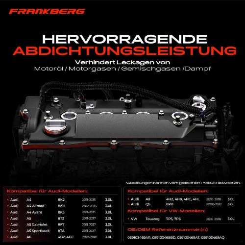 Frankberg 1x Ventildeckel Zylinderkopfhaube für Audi A4 8K2 A5 8T3 A6 4G2 A7 Bild Frankberg 1x Ventildeckel Zylinderkopfhaube für Audi A4 8K2 A5 8T3 A6 4G2 A7