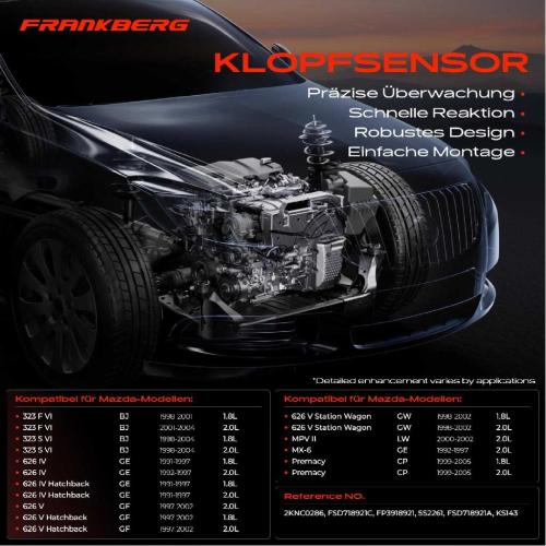 Frankberg 1x Klopfsensor Klopfgeber für Mazda 323 626 GE GF GW Premacy CP MPV II MX-6 Bild Frankberg 1x Klopfsensor Klopfgeber für Mazda 323 626 GE GF GW Premacy CP MPV II MX-6