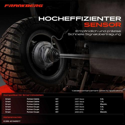 Frankberg 2x ABS Sensor Vorderachse beidseitig für Smart Fortwo Cabrio 451 Fortwo Coupe 0.8L 1.0L Bj ab 2007 Bild Frankberg 2x ABS Sensor Vorderachse beidseitig für Smart Fortwo Cabrio 451 Fortwo Coupe 0.8L 1.0L Bj ab 2007