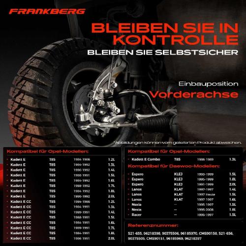 Frankberg 1x Querlenker Vorderachse für Daewoo Espero Lanos Stufenheck Nexia Racer Schrägheck Opel Kadett E Bild Frankberg 1x Querlenker Vorderachse für Daewoo Espero Lanos Stufenheck Nexia Racer Schrägheck Opel Kadett E
