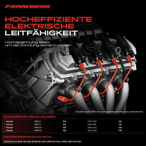 4x Zündleitungssatz Zündkabel für Mazda MX-5 I NA MX-5 II NB 1.6L 1.8L Bild 4x Zündleitungssatz Zündkabel für Mazda MX-5 I NA MX-5 II NB 1.6L 1.8L