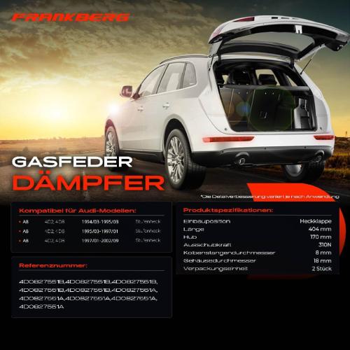 2x Gasfeder Dämpfer Heckklappe für Audi A8 4D2 4D8 Stufenheck 1994-2002 Bild 2x Gasfeder Dämpfer Heckklappe für Audi A8 4D2 4D8 Stufenheck 1994-2002
