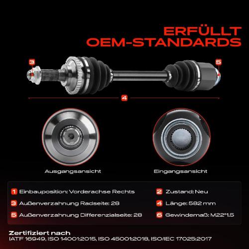 1x Antriebswelle Vorderachse Rechts für Mazda 626 IV GE GW Xedos 6 FORD USA Bild 1x Antriebswelle Vorderachse Rechts für Mazda 626 IV GE GW Xedos 6 FORD USA