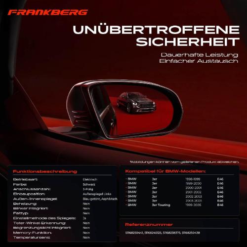 Frankberg 1x Außenspiegel Links für BMW 3er 3er Touring E46 1998-2005 Bild Frankberg 1x Außenspiegel Links für BMW 3er 3er Touring E46 1998-2005