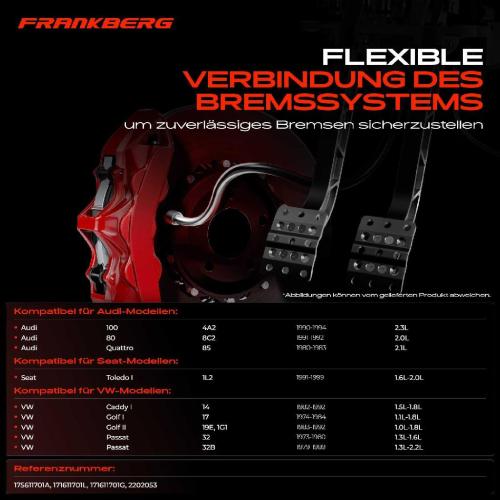 Frankberg 1x Bremsschlauch Bremsschl uche Vorderachse Links oder Rechts f r VW Golf Passat Jetta Audi 80 90 100 Coupe Seat Toledo Bild Frankberg 1x Bremsschlauch Bremsschl uche Vorderachse Links oder Rechts f r VW Golf Passat Jetta Audi 80 90 100 Coupe Seat Toledo