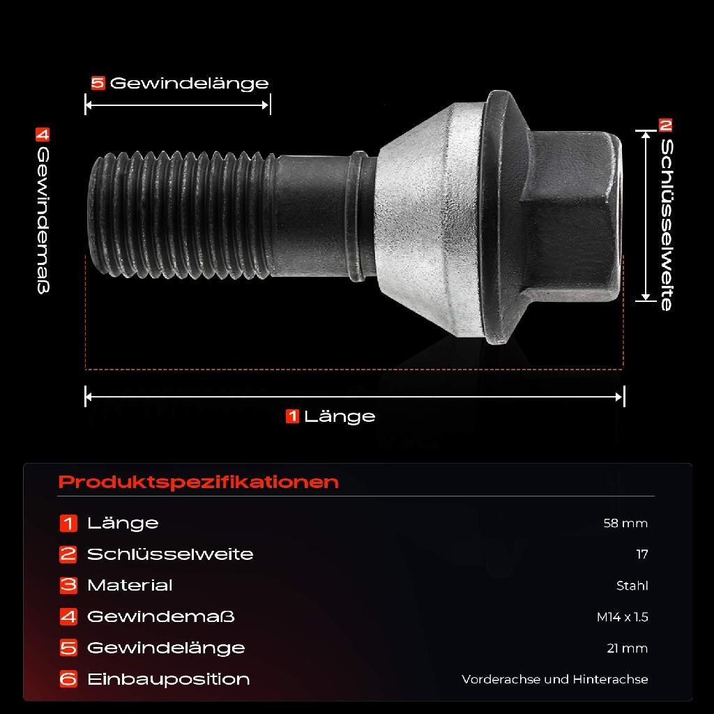 20x Radschraube für BMW X5 E53 F15 F85 7er E65 E66 E67 X6 F16 F86