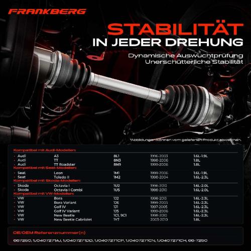 Frankberg 1x Antriebswelle Vorderachse Links für VW Golf 4 Audi A3 TT Seat Leon Skoda Bild Frankberg 1x Antriebswelle Vorderachse Links für VW Golf 4 Audi A3 TT Seat Leon Skoda