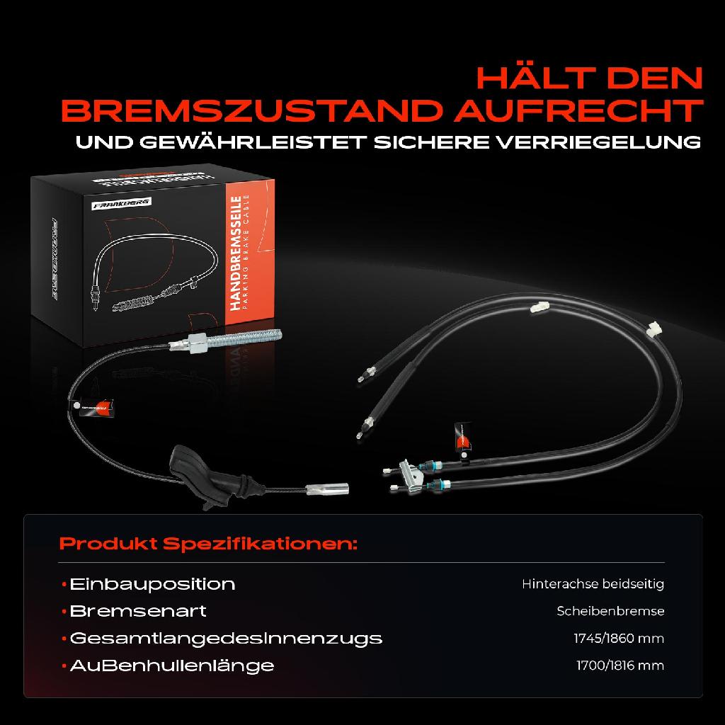 2x Seilzug Feststellbremse Hinterachse beidseitig für Volvo C70 II Cabriolet C30 S40 II V50