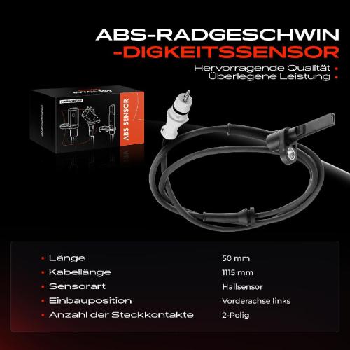 1x ABS Sensor Vorderachse links für Fiat Seicento/600 187 0.9L 1.1L 1998-2010 Bild 1x ABS Sensor Vorderachse links für Fiat Seicento/600 187 0.9L 1.1L 1998-2010