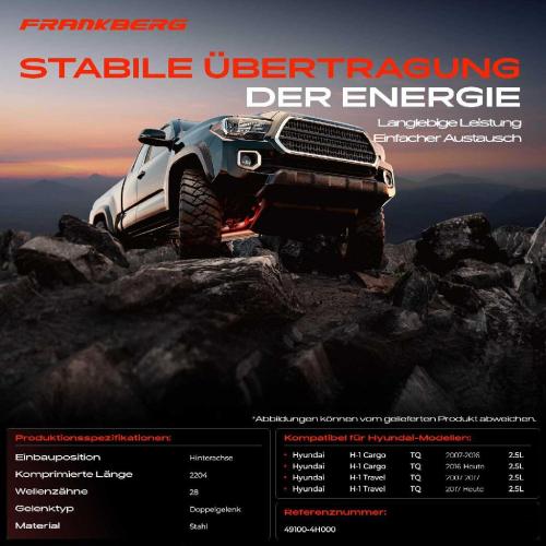 1x Kardanwelle Gelenkwelle Hinterachse für Hyundai H-1 Cargo TQ H-1 Travel 2.5L Bj ab 2007 Bild 1x Kardanwelle Gelenkwelle Hinterachse für Hyundai H-1 Cargo TQ H-1 Travel 2.5L Bj ab 2007