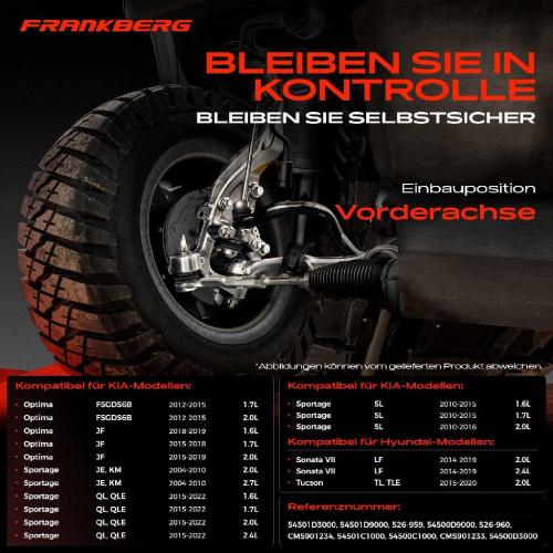 Frankberg 1x Querlenker Vorderachse für Hyundai Sonata VII Tucson KIA Optima Sportswagon Sportage 2.7L 2004-2022 Bild Frankberg 1x Querlenker Vorderachse für Hyundai Sonata VII Tucson KIA Optima Sportswagon Sportage 2.7L 2004-2022