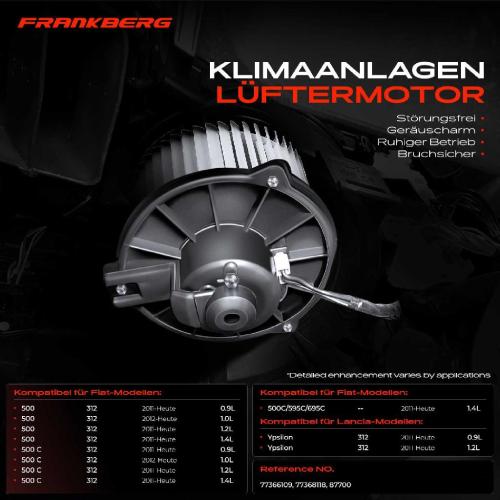 Frankberg 1x Gebläsemotor Innenraumgebläse für Fiat 500 Lancia Ypsilon 312 846 0.9L-1.4L Bj ab 09 Bild Frankberg 1x Gebläsemotor Innenraumgebläse für Fiat 500 Lancia Ypsilon 312 846 0.9L-1.4L Bj ab 09