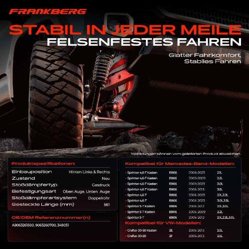 2x Stoßdämpfer Hinterachse für Mercedes Sprinter 4,6-T 5-T B906 VW Crafter 30-50 Bj ab 2006 Bild 2x Stoßdämpfer Hinterachse für Mercedes Sprinter 4,6-T 5-T B906 VW Crafter 30-50 Bj ab 2006