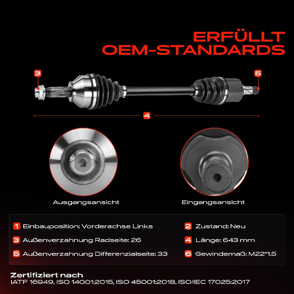 1x Antriebswelle Vorderachse Links für MINI Mini Countryman R60 Paceman R61 1.6L 2010-2016