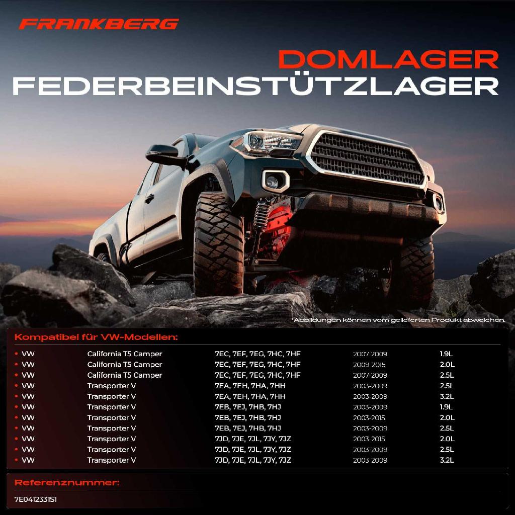 2x Domlager Federbeinstütz lager für VW Transporter V Pritsche/Fahrgestell Kasten Bus Multivan V