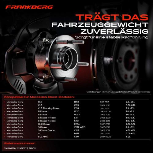 Frankberg 2x Radnabe Radlagersatz Hinterachse beidseitig für Mercedes-Benz CLS Shooting Brake C218 C219 X218 W211 W212 Bild Frankberg 2x Radnabe Radlagersatz Hinterachse beidseitig für Mercedes-Benz CLS Shooting Brake C218 C219 X218 W211 W212
