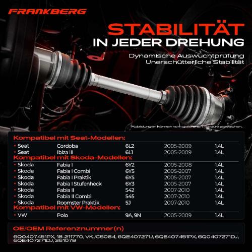 1x Antriebswelle Vorderachse Links für VW Polo 9A 9N Skoda Fabia 6Y2 6Y3 6Y5 Seat Ibiza 1.4L Bild 1x Antriebswelle Vorderachse Links für VW Polo 9A 9N Skoda Fabia 6Y2 6Y3 6Y5 Seat Ibiza 1.4L