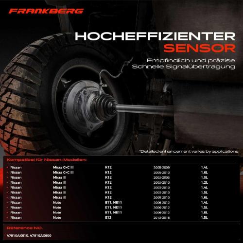 Frankberg 1x ABS Sensor Vorderachse beidseitig für Nissan Micra C III Note 1.4L 1.6L 1.0L 1.2L 1.5L 2003-2016 Bild Frankberg 1x ABS Sensor Vorderachse beidseitig für Nissan Micra C III Note 1.4L 1.6L 1.0L 1.2L 1.5L 2003-2016