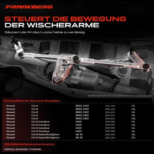 Frankberg 1x Wischergestänge Vorne für Renault Clio 3 Grandtour BR0/1 KR0/1 Bild Frankberg 1x Wischergestänge Vorne für Renault Clio 3 Grandtour BR0/1 KR0/1