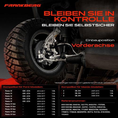 Frankberg 1x Querlenker Vorderachse für Ford Fiesta VI Van Mazda 2 1.0L 1.2L 1.4L 1.5L 1.6L 2007-2018 Bild Frankberg 1x Querlenker Vorderachse für Ford Fiesta VI Van Mazda 2 1.0L 1.2L 1.4L 1.5L 1.6L 2007-2018