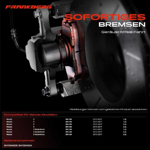 Frankberg 4x Bremsbel ge Hinterachse f r Mazda 3 Stufenheck BM BN 1.5L 1.6L 2.0L 2.2L 2013-2017 Bild Frankberg 4x Bremsbel ge Hinterachse f r Mazda 3 Stufenheck BM BN 1.5L 1.6L 2.0L 2.2L 2013-2017