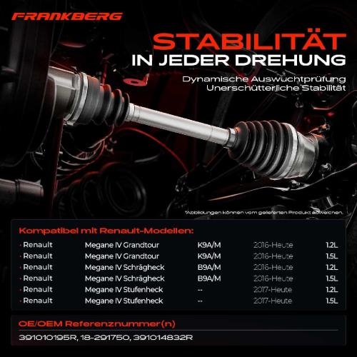 Frankberg 1x Antriebswelle Vorderachse Links für Renault Megane K9A/M B9A/M Bj ab 2016 Bild Frankberg 1x Antriebswelle Vorderachse Links für Renault Megane K9A/M B9A/M Bj ab 2016