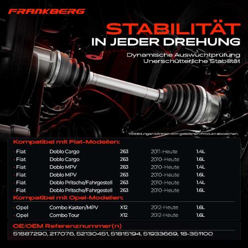 Frankberg 1x Antriebswelle Vorderachse Links für Opel Combo Kasten/MPV Tour Fiat Doblo Pritsche/Fahrgestell Bild Frankberg 1x Antriebswelle Vorderachse Links für Opel Combo Kasten/MPV Tour Fiat Doblo Pritsche/Fahrgestell