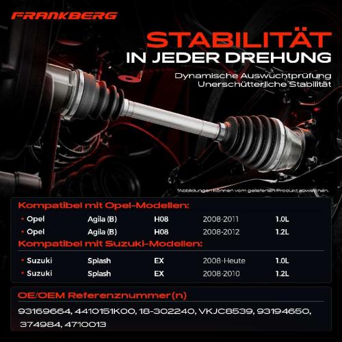 1x Antriebswelle Vorderachse Rechts für Opel Agila H08 Suzuki Splash EX Bild 1x Antriebswelle Vorderachse Rechts für Opel Agila H08 Suzuki Splash EX