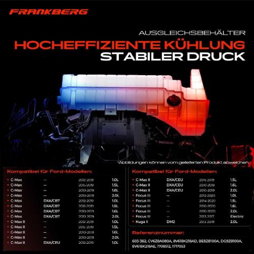 Frankberg 1x Ausgleichsbehälter Kühlmittelbehälter für Ford C-Max II Focus III Kuga II Bild Frankberg 1x Ausgleichsbehälter Kühlmittelbehälter für Ford C-Max II Focus III Kuga II