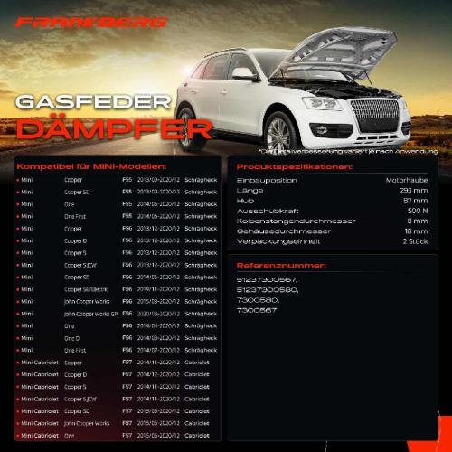 2x Gasfeder Dämpfer Motorhaube für MINI Mini F57 Cabriolet 2013-2020 Bild 2x Gasfeder Dämpfer Motorhaube für MINI Mini F57 Cabriolet 2013-2020