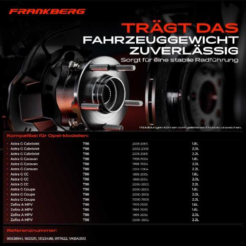 Frankberg 2x Radnabe Radlagersatz Vorderachse beidseitig für Opel Astra G Cabriolet Caravan CC Coupe Kasten/Kombi Bild Frankberg 2x Radnabe Radlagersatz Vorderachse beidseitig für Opel Astra G Cabriolet Caravan CC Coupe Kasten/Kombi