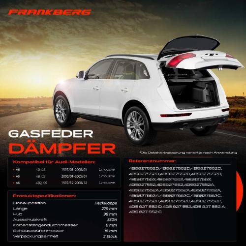 Frankberg 2x Gasfeder Dämpfer Heckklappe Audi A6 4B C5 Limousine 1997-2000 Bild Frankberg 2x Gasfeder Dämpfer Heckklappe Audi A6 4B C5 Limousine 1997-2000